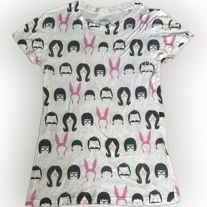 Bob's Burgers graphic t-shirt w Allover Character Print | S | shows some wear
